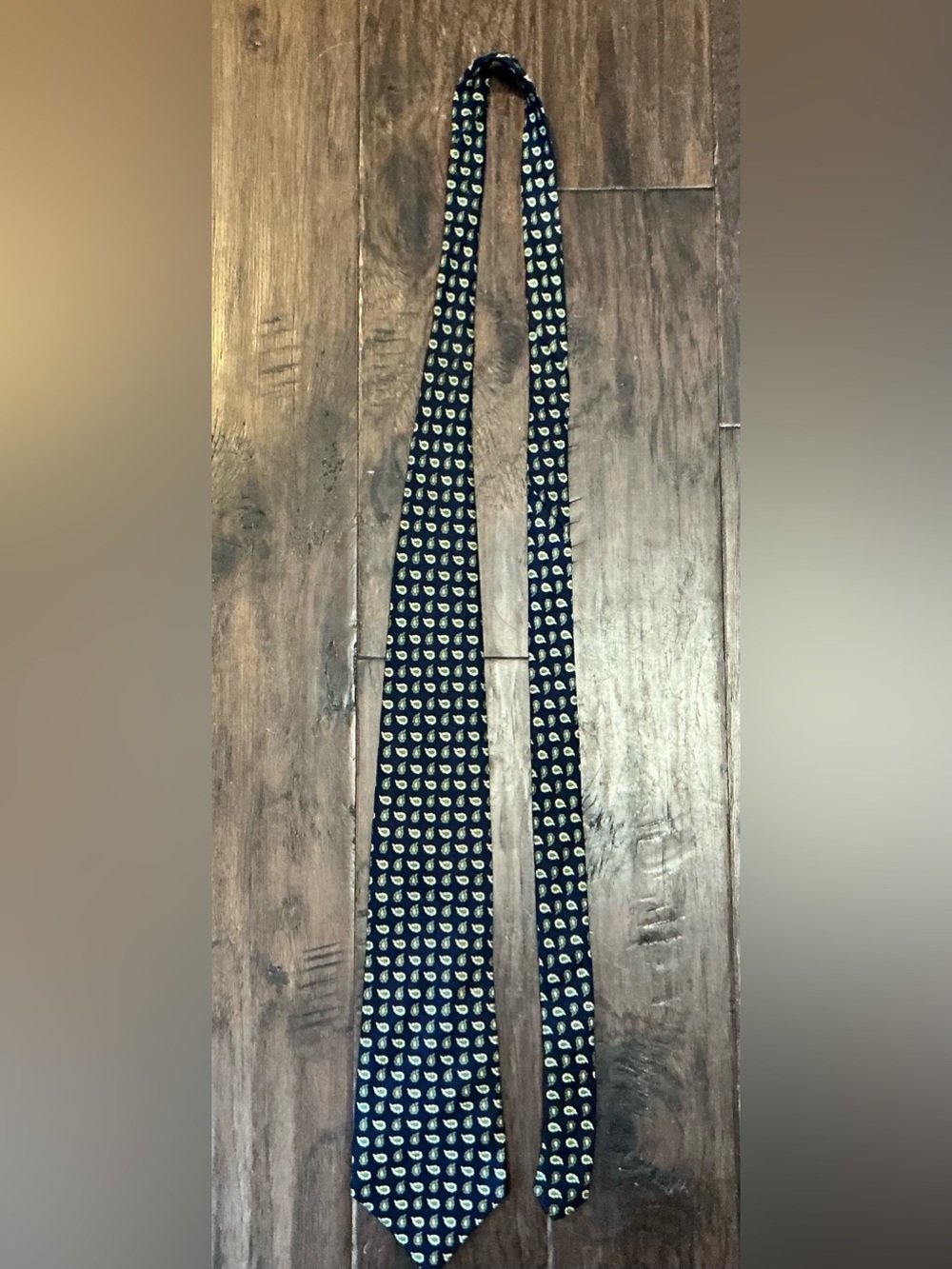 Ralph Lauren Navy Italian Silk Tie with Small Cream Paisley Motif